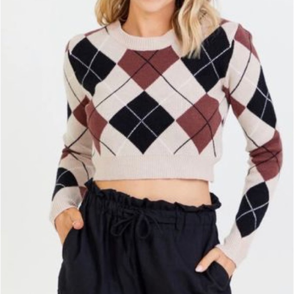 Altar’d State Cropped Argyle Sweater